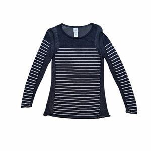 CAbi Navy Blue and White Striped Semi-Sheer Knit Long Sleeve Top ~ Women’s M